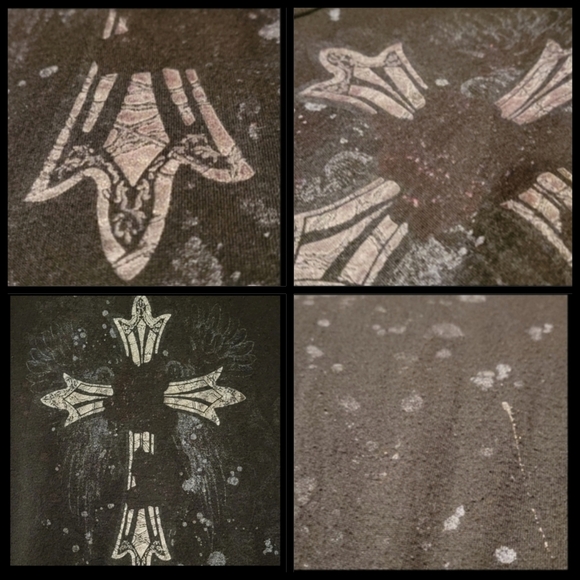 Vtg Y2K abbey dawn blk gothic cross metal red blood spatter mallgoth shirt L - Picture 6 of 17